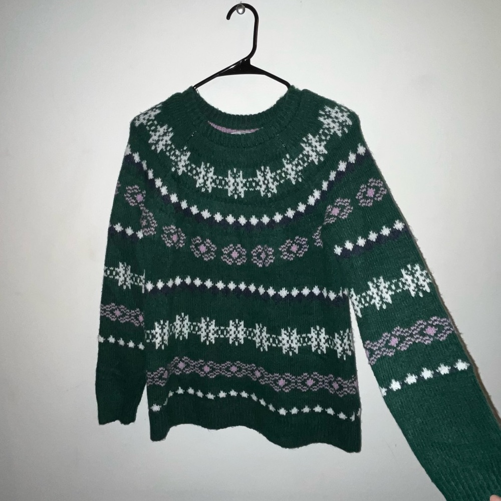 VINTAGE GREEN & WHITE CHRISTMAS SWEATER TOP